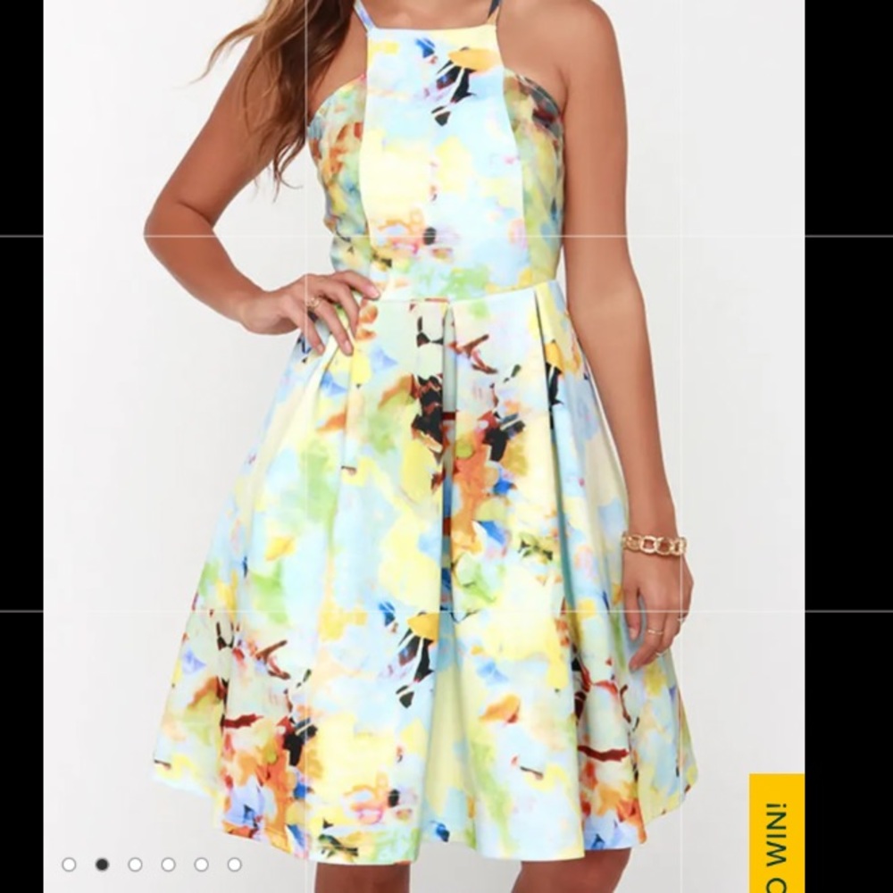 NEW JOA floral women’s wedding fairyYellow Print Midi Dress